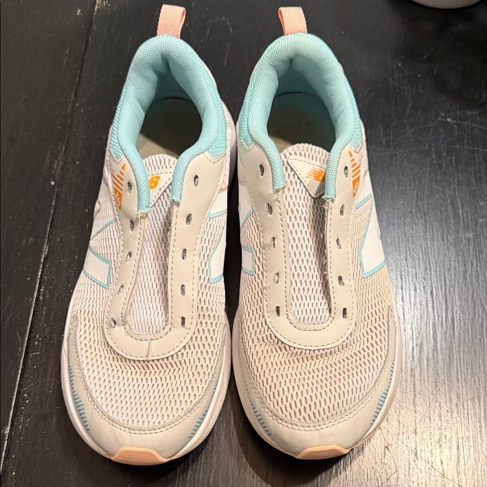 New Balance Kids White with Light Blue and Peach Sneakers